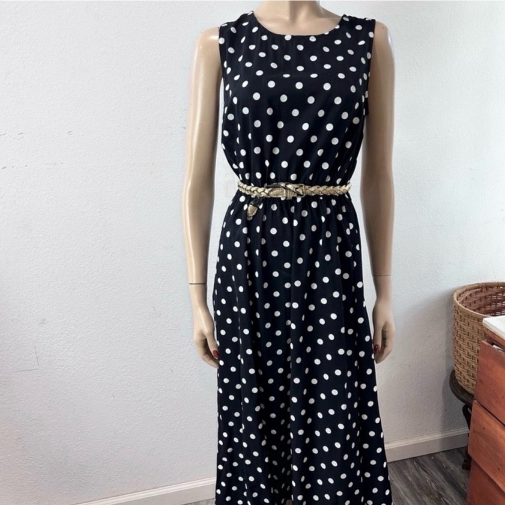 Vintage Dani/Michaels polka dots Sleeveless Crew Neck Midi Sundress - Picture 7 of 16